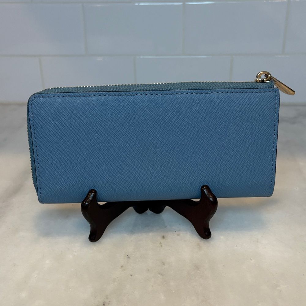 Michael Kors Wallet Blue Jet Set Travel Large Saffiano Leather Fill Quarter-Zip - Picture 4 of 16